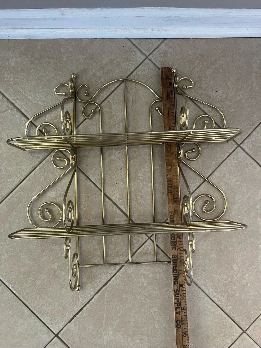 Vintage Brass 2-Tier Wall Shelf / Etagere with Scrollwork